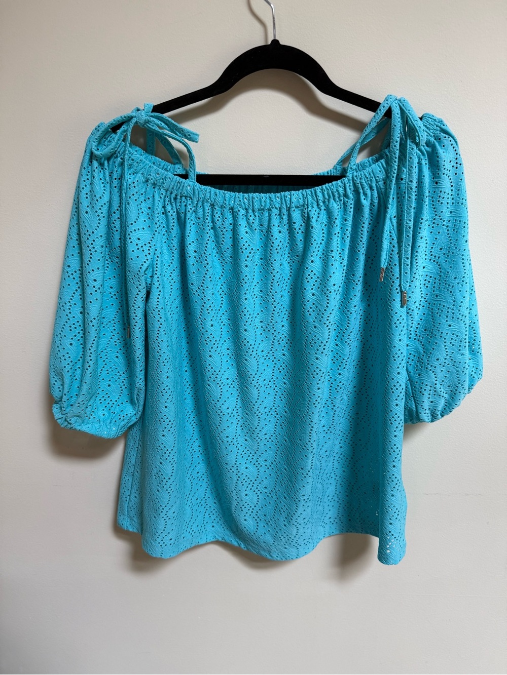 MICHAEL Michael Kors Turquoise Eyelet Off-Shoulder Blouse